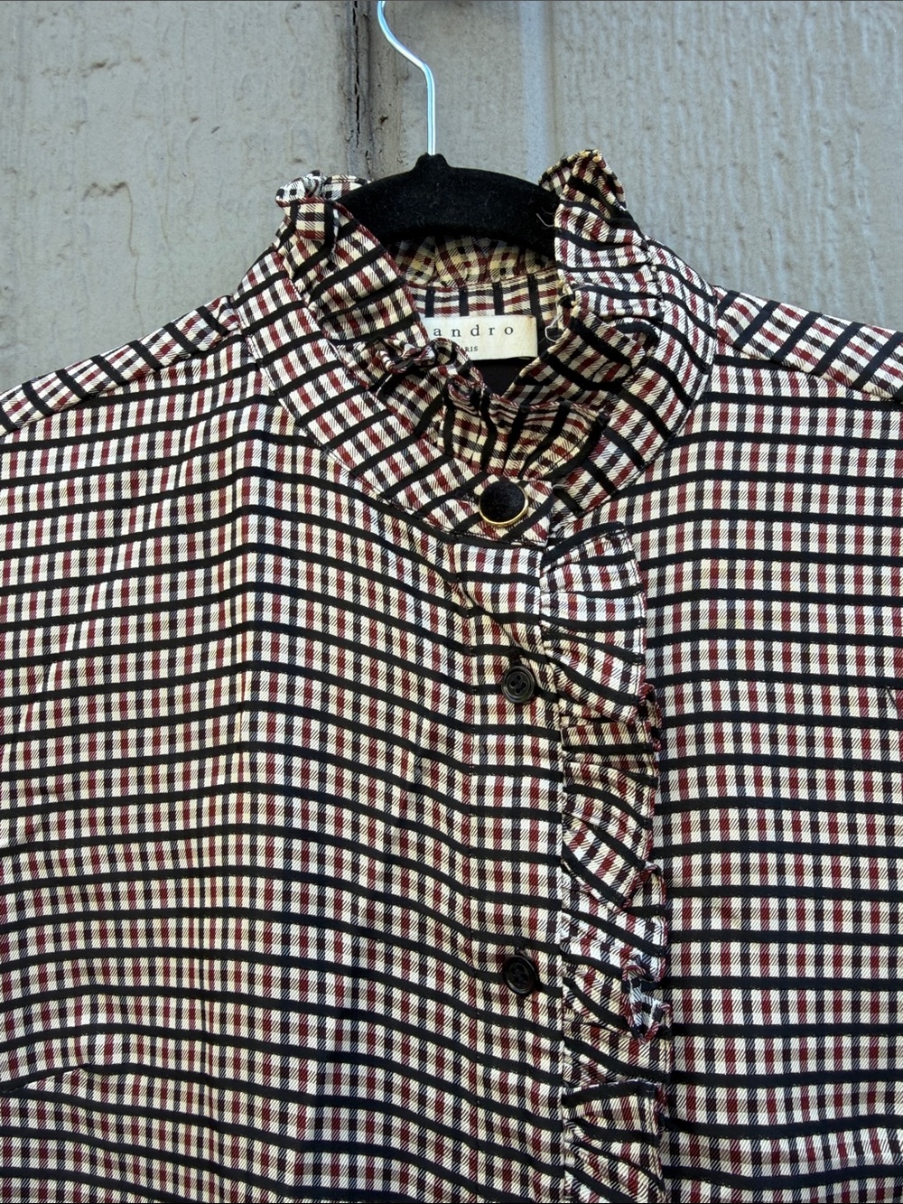 Sandro Ruffle Front Button-Up Blouse - Picture 6 of 9
